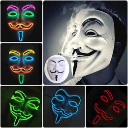 Party Masks Luminous Light Up V For Vendetta Mask Cosplay Guy Fawkes Hacker EL Wire Glowing Mask For Halloween Carnival Masquerade Q231009