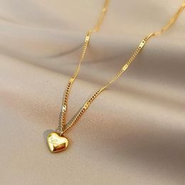 Pendant Necklaces AIDE Tiny Heart Necklace For Women Gift Glossy Simple Titanium Steel Boho Choker Chain Trending Jewelry Collar