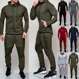 Mens Fashion 2 Pieces Tracksuits Autumn Running Sweatshirt Sports Set Gym Clothes Male Sport Suit Training Wear284i
