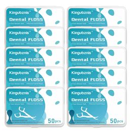 Dental Floss Kingubznis 300/500pcs Ultrathin Dental Floss Plastic Toothpicks With Threads Dental Flosser Picks Customizable Brand Label 231007