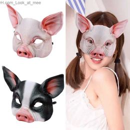 Party Masks Pig Half Face Mask Black and White 3D Pig Head Face Cover Halloween Carnival Night Party Animal Makeup Costume Props Q231007