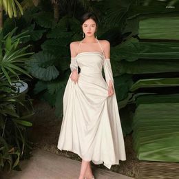 Casual Dresses Women Drerss 2023 Summer Evening Dress Korean Sweet Strapless Full Solid Pullover White Princess Luxury