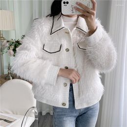 Women's Fur Autumn Winter Fragrant Woolen Fabric Splicing Faux Imitation Mink Outer Grass Cover Loose Coats Fashion