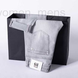 Men's Jeans designer High end denim men's European fashion brand elastic high-end fashionable milk white Grey slim fitting small straight leg long pants Q4DR