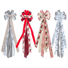 Christmas Decorations Large Christmas Bows 110cm Linen Plaid Bow knot Christmas Tree Decoration Ornament Year Home Decor Handmade Gift Bows 231006