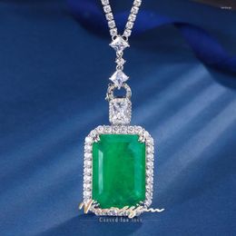 Chains Vinregem 20 28 MM Lab Created Emerald Paraiba Tourmaline Gemstone Women Vintage Pendant Necklace Gift Anniversary Fine Jewelry