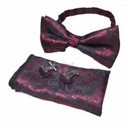 Bow Ties Mens Bowtie Handkerchief Cufflinks Set Adjustable Jacquard Woven Paisley Party Steward Accessories Neck Tie MN109