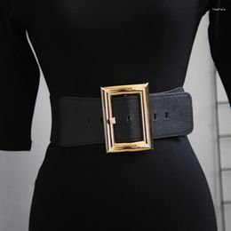 Belts European And American Style Square Buckle Women's Decorative Coat With Dress Belt Waist Suit Elastic Seal Wide