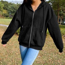 Active Sets Women Zip Up Sweatshirt Jacket Clothes Hoodies Women's Pockets Long Sleeve Pullovers Black White Fe TopsL231007