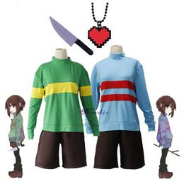 Anime Game Undertale Frisk Chara Cosplay Costume Andertail Sweatshirts High Collar Long Sleeve Clothing Shorts Knife Necklacecosplay