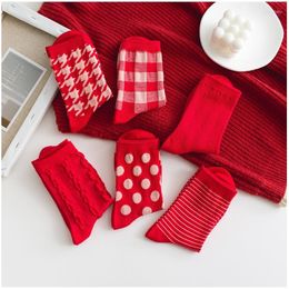 Women Socks Red Christmas Medium Tube For Men And Couples Year Autumn Winter Gift Calcetas