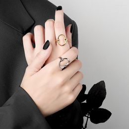 Cluster Rings Simple Geometric Oval Hollow Out Opening Ring For Women Female Engagement Party Jewellery Gift