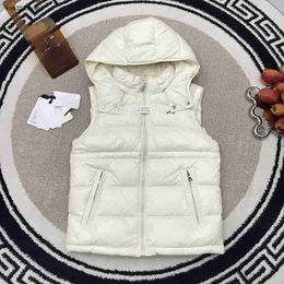 fashion kids White goose down hooded vest high quality Waistcoat for baby Size 110-170 CM Solid Colour sleeveless Jacket Oct05