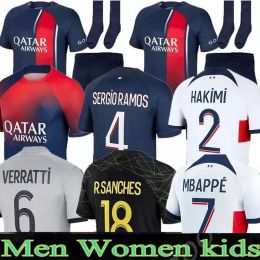2023 2024 Maillots away 10 MBAPPE Soccer Jerseys R. SANCHES HAKIMI 23 24 enfants Maillot Fourth football shirts Men kits kids Equipment uniforms