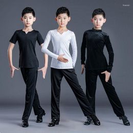 Stage Wear Boys Children Latin Dance Costume Ballroom Competition Performance Practise Clothes Shirt Pants For Chacha Samba Tango