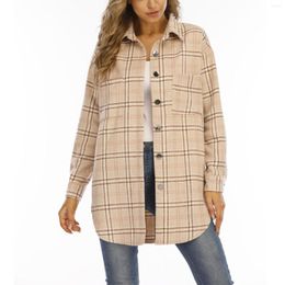 Women's Jackets Single-Breasted Plaid Jacket With Pockets Winter For Women Turndown Collar Woollen Plus Size Oversized Top