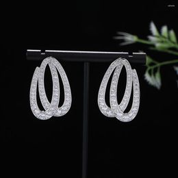 Hoop Earrings 2 Circle Bling Cubic Zirconia Pave Big Round Geometric Double For Women Bridal Dress Wedding Jewelry E1140