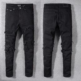 Designer Luxury Mens Jeans Brand Washed Design Black Slim-leg Denim Pants Lightweight Stretch Skinny Motorcycle Biker Jean Trouser321g