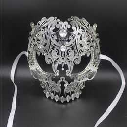 Whole- Black Full Face Skull Men Women Metal Laser Cut Silver Masquerade Party Masks Gold Red Ball Rhinestone Prom Venetian Ma242D