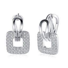 Clip-on & Screw Back Kzce146 Trendy Cubic Zirconia Earrings Square Ear Clip With White Rhinestones Colorful298B