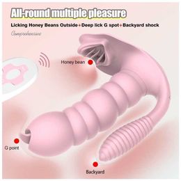 adult sex toys for women 3 in 1 Licking Sucking Vibrator Erotic 10 Mode Vibrating Anal Vagina Clitoris Stimulator Wearable Oral Tongue Sex Toys Women