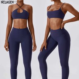 Active Sets NCLAGEN Yoga Set Sports Back Fitness Suit Hip Lifting And Pants Suit Leggings Sexy Bra Workout Breathable Halter TightsL231007