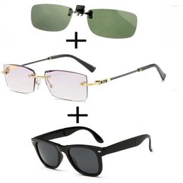 Sunglasses 3Pcs!!! Rimless Frameless Luxury Reading Glasses For Men Women Alloy Polarised Thin Leg Clip