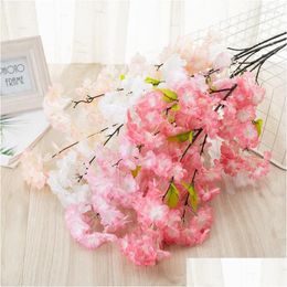 Decorative Flowers Wreaths 100Cm Artificial Cherry Blossom Branch Decoration Simation Plants Plastic Fake Drop Delivery Home Garden Fe Dhd4G