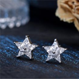 Stud Earrings Korean Accessories Star Zircon Fashion Vintage Silver Colour Pin Earring Wedding Dress Woman Trend Back Style