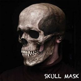Party Masks Creepy Halloween Full Head Skull Mask with Moving Jaw Rave Adult Entire Head Realistic Latex Helmet cary Skeleton Headgear Q231009