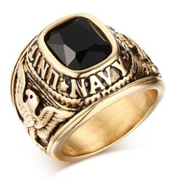 United States Navy Rings Marine Corps USMC Stainless Steel Gold Plated Black Green Red CZ Stone US Size 8-11259M