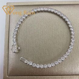 Wong Rain 100% 925 Sterling Silver 3 3 MM Created Moissanite Gemstone Bangle Charm Wedding Bracelet Fine Jewelry Whole201q