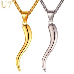 U7 Italian Horn Necklace Amulet Gold Colour Stainless Steel Pendants & Chain For Men Women Gift Fashion Jewellery P10292390