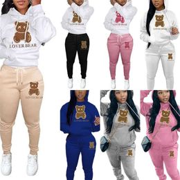 Women Tracksuits Summer Shorts Designer Two Piece Set 2023 New Thickened Hooded Bear Pattern Sweater Trousers Casual Sports Joggin266p