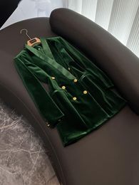 2023 Autumn Green Solid Color Panelled Dress Long Sleeve Notched-Lapel Buttons Double-Breasted Casual Dresses O3O071703