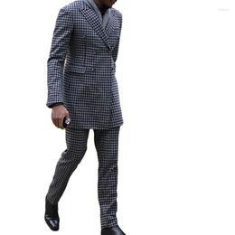 Men's Suits Fashion Costume Homme Winter Grey Houndstooth Mens 2 Pcs Slim Fit Prom Grooms Wedding Tuxedos Terno Masculino Blazer