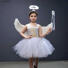 Theme Costume White Angel Heaven Christmas Fancy Dress Up Come for Girls Cosplay Halloween Party Tutu Dress Princess Fairy Kids OutfitL231007