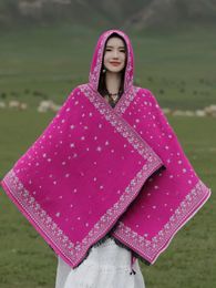 Scarves Poncho Woman Geometric Fringed Shawl Autumn Winter Split Thermal Cape Ethnic Style Hooded Outdoor Travel Pashimina 231007