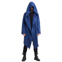 Men's Trench Coats Autumn Spring Long Open Stitch Overcoats Hooded Casual Ruffles Solid Colour Cloak Cape Coat Outwear Clothing For Men