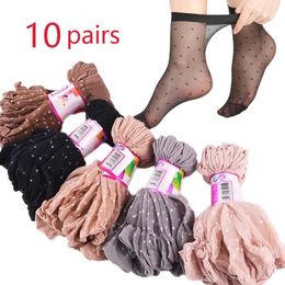 Women Socks 10Pairs/ Skin Color Dot Transparent Thin Crystal Silk Nylon Fashion Ladies Summer Short Ankle