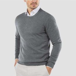 Men's Sweaters Men Autumn Winter Smooth Sweater Lightweight Soft Skin Friendly Textured Slim Fitting Round Neck Long Sleeved Knitted Jumpers