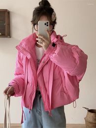 Women's Trench Coats Winter Short Down Cotton Coat Hooded Bow Neck Zipper Parkas Solid Casual Candy Colour Puffer Jacket Windproof Outwear