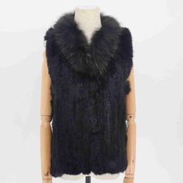 Women's Fur Faux Fur 2021 Fashion Real Rabbit Fashion Fur Vest High-end Women Knitted Sleeveless Fur Vests With Natural Raccoon Fur Jacket Women CoatL231007