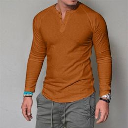 Men's T-Shirts Pullover Button T-shirt Solid Colour Casual Round Neck Long Sleeve Tunic Bottom Tops265x