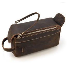 Wallets Genuine Leather Ladies Make Up Bag Big Capacity Storage With Wrist Belt Cowskin Day Cluth Men Women Unisex