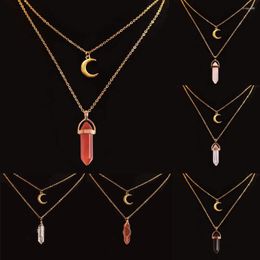 Pendant Necklaces Natural Opal Stone Moon Choker Necklace Fashion Gold Colour Crystal For Women