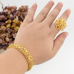 Necklace Earrings Set Luxury Fashion African Dubai Gold Color Bracelet Finger Ring For Women Arab Ethiopian Wedding Jewelry Gift