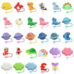 candy colors cartoon animal straws toppers cover dinosaur drink straws cap decoration charms accessories gift