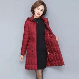 Women's Trench Coats Winter Women Hooded Down Cotton Jacket 2023 Mid-Length Basic Light Clothes Middle-aged Female Parkas Outwear