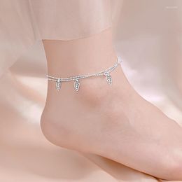 Anklets Women's Leaf Anklet Female Fashion And Young Personality Plated 925 Silver Double Layer Ball Bead Chain